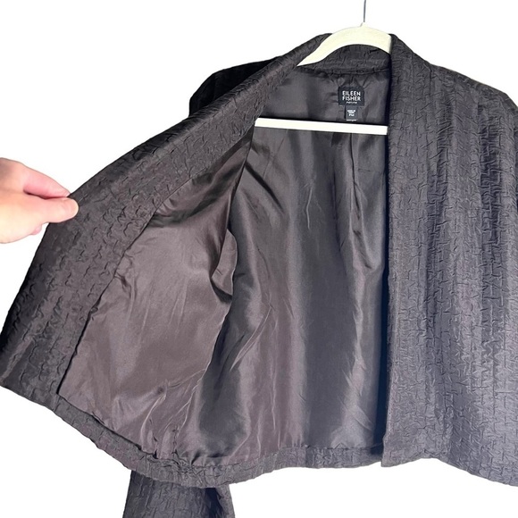 Eileen Fisher Silk Open Front Cropped Jacket Fully Lined Brown PM - Picture 2 of 8